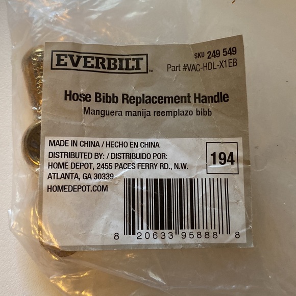 One Everbilt Hose Bib Replacement Handle from Home Depot Must Bundle!!! - Picture 2 of 3